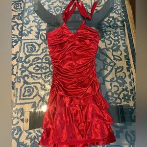 Vintage trixxi Red satin sparkly halter dress